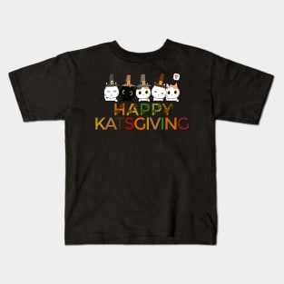 Happy Katsgiving Thanksgiving Cats Lovers Pilgrim Hat Kids T-Shirt